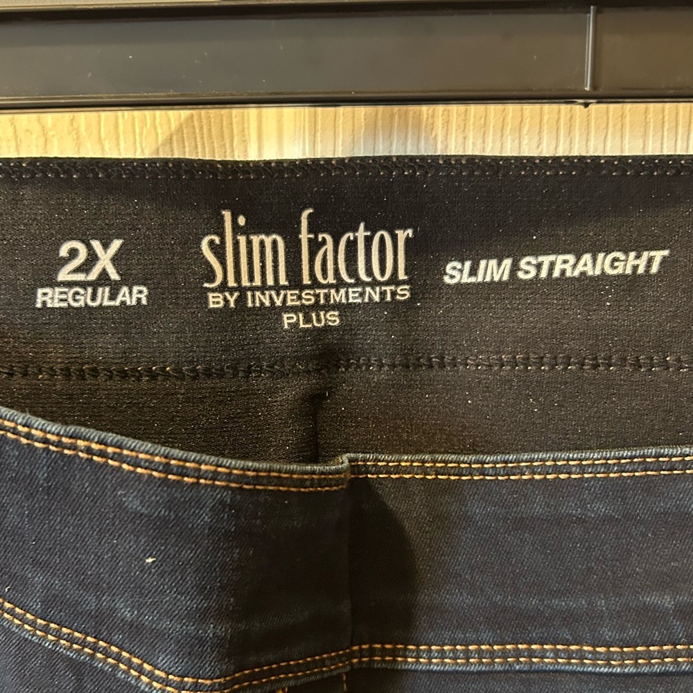 Slim Factor by Investments 2X Women's Dark Blue Slim Straight Jeans NWT - Picture 2 of 4